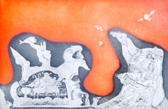 Surrealist Aquatint by Bernard Berthois-Rigal, Custom Frame