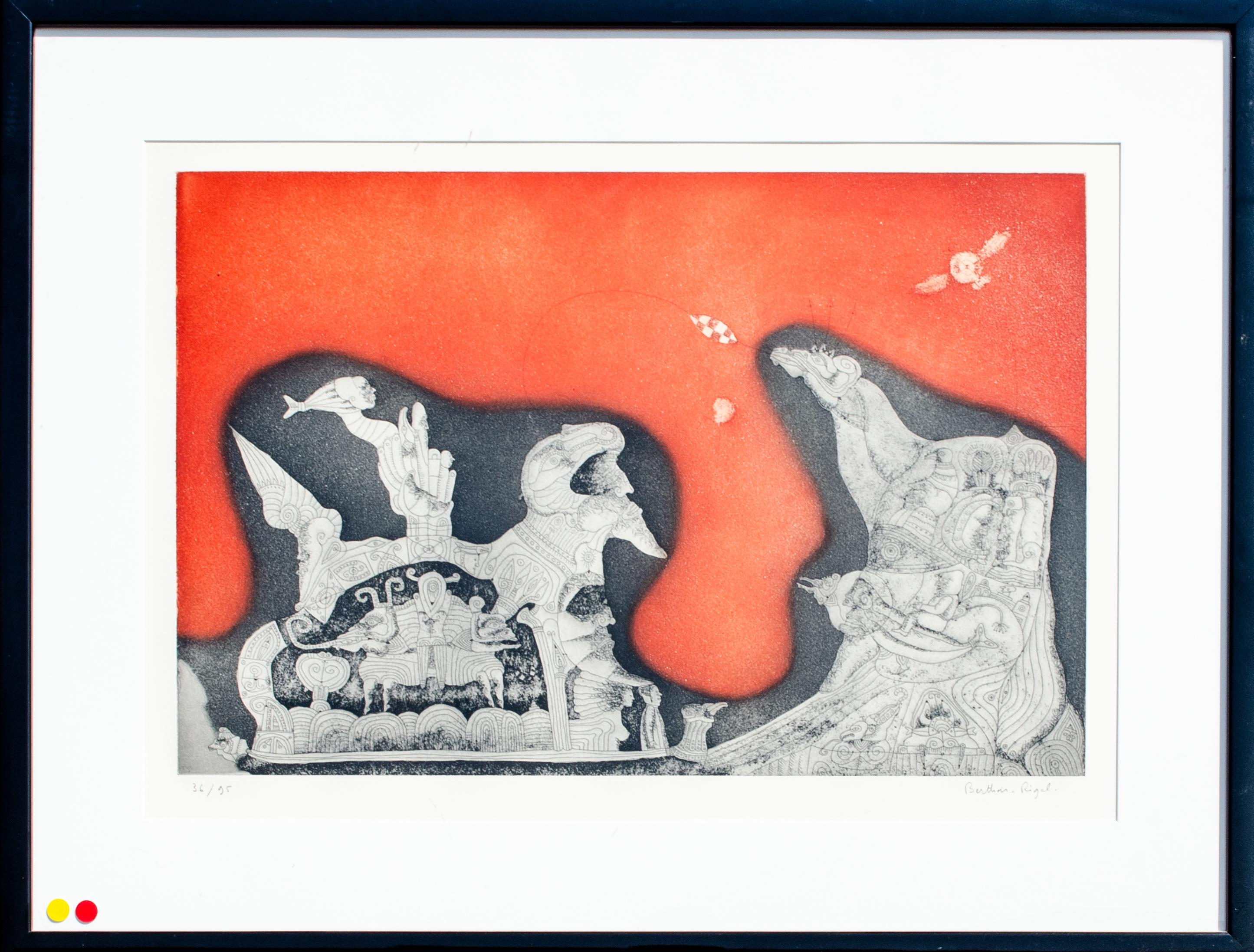 Acquatinta surrealista di Bernard Berthois-Rigal, cornice personalizzata
