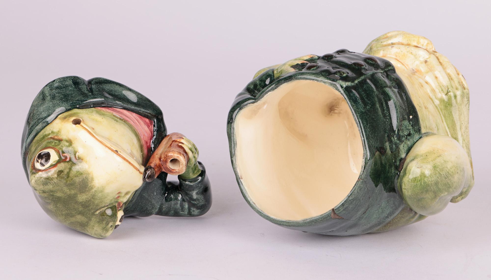 19th Century Bernard Bloch Austrian Majolica Frog Tobacco Jar 