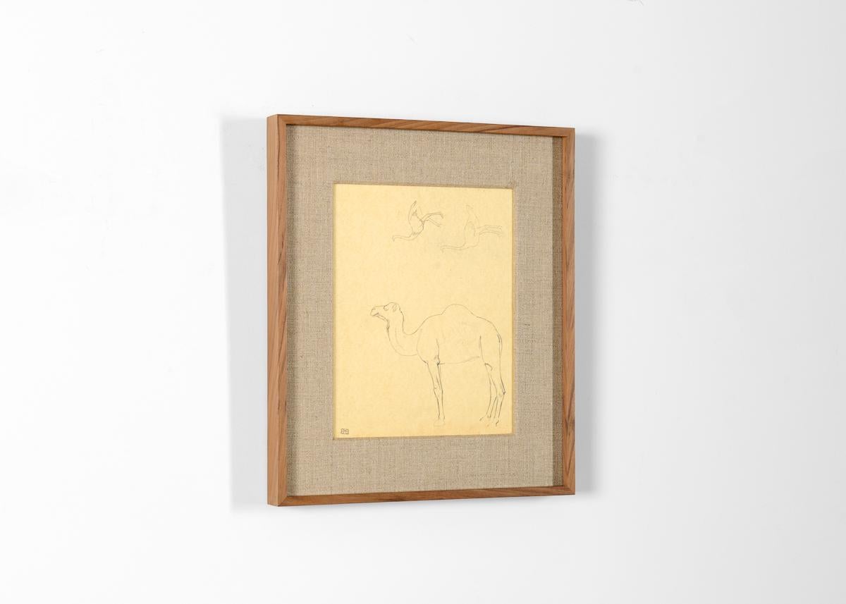 Art Deco Bernard Boutet de Monvel, Framed Drawing Made Crossing Sarhara, France, c. 1922 For Sale