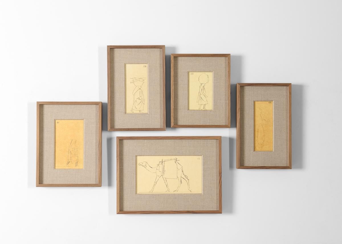 French Bernard Boutet de Monvel, Framed Drawing Made Crossing Sarhara, France, c. 1922 For Sale