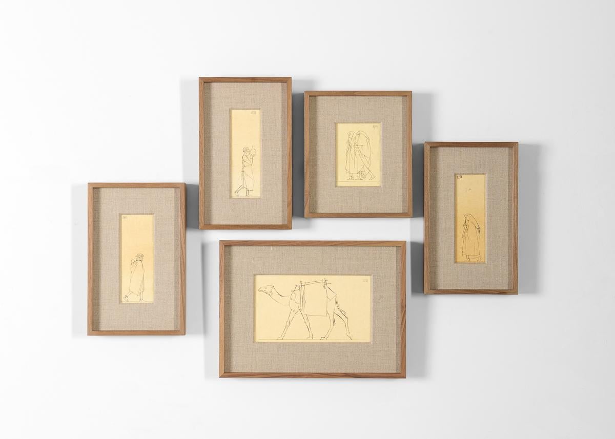French Bernard Boutet de Monvel, Framed Drawing Made Crossing Sarhara, France, c. 1922 For Sale
