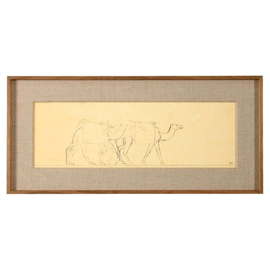 Bernard Boutet de Monvel, dessin encadré réalisé lors de la traversée de Sarhara, France, c.C. 1922