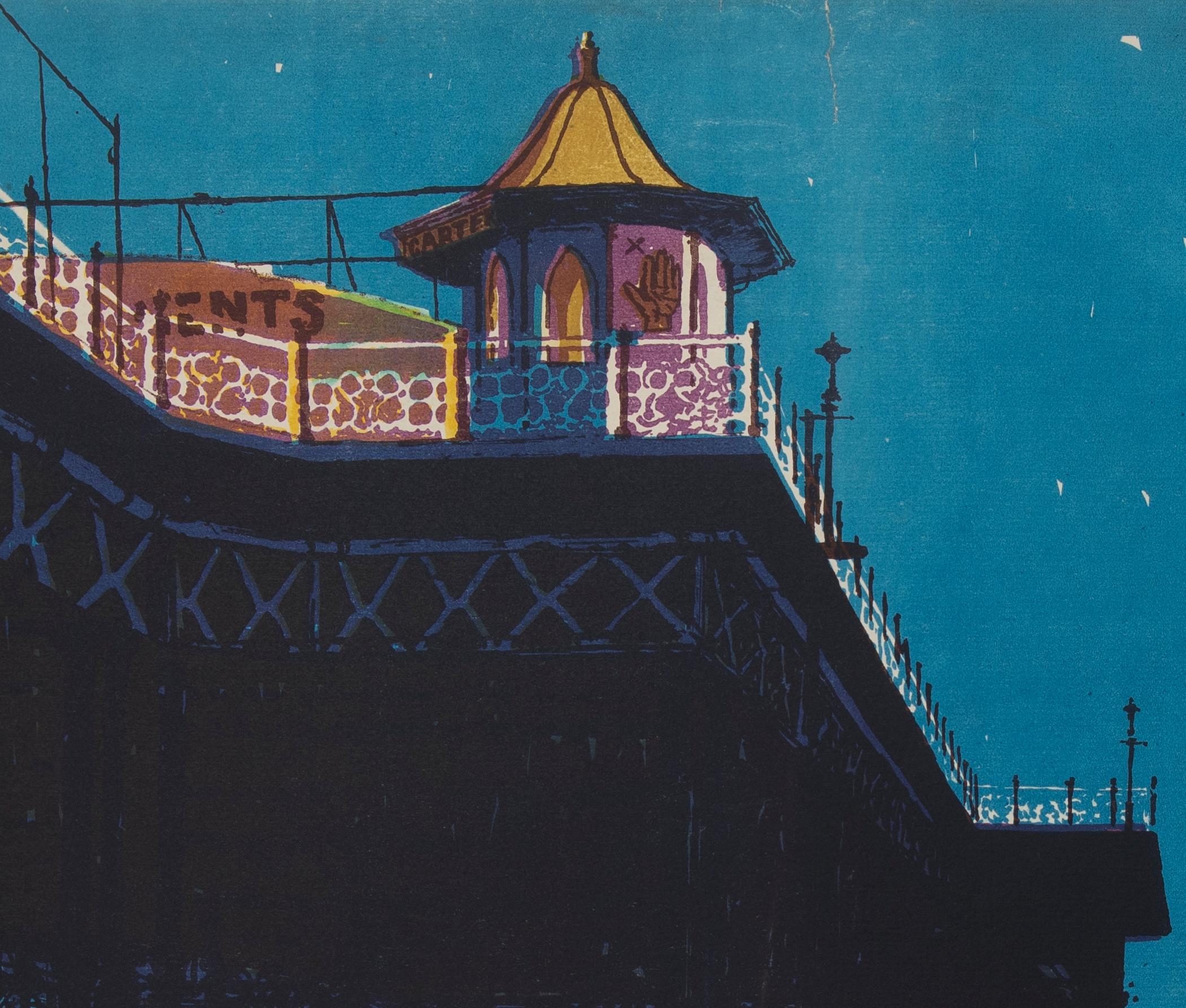 Pier du palais de Brighton Lithographie de Bernard Brett. circa 1975 en vente 1