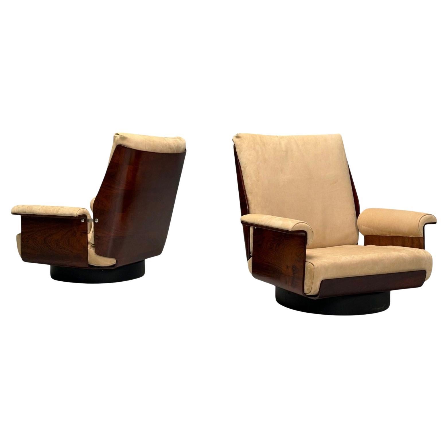 Bernard Brunier, French Mid-Century Modern, Rosewood, Suede, Low Lounge Chairs