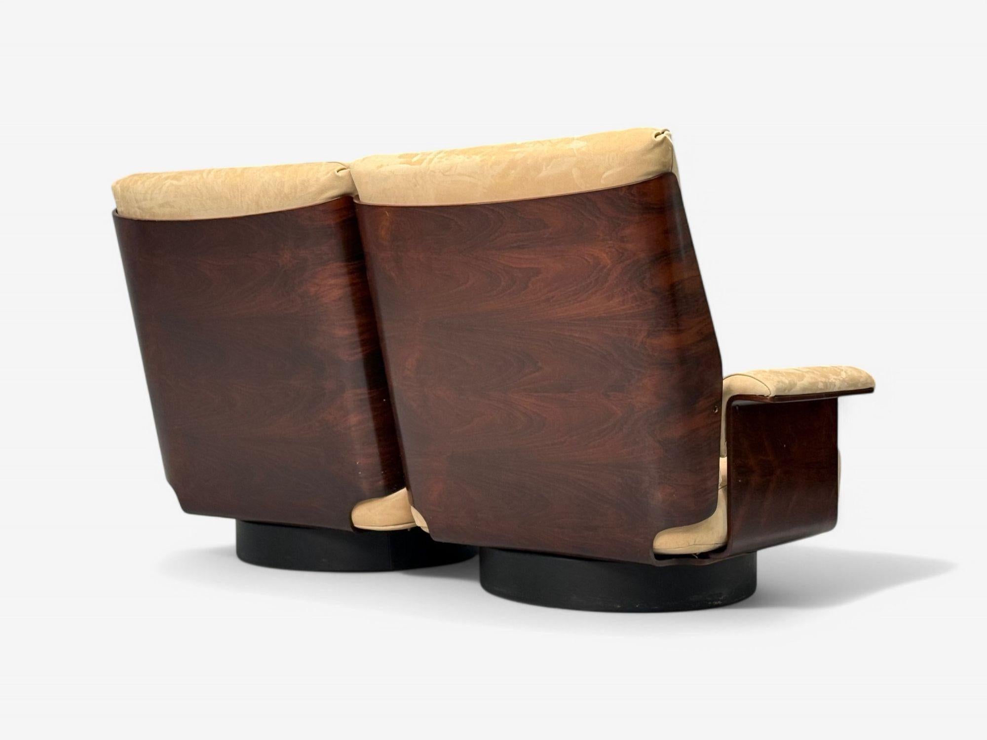 Bernard Brunier, French Mid-Century Modern, Rosewood, Suede, Settee, 1960s For Sale 6