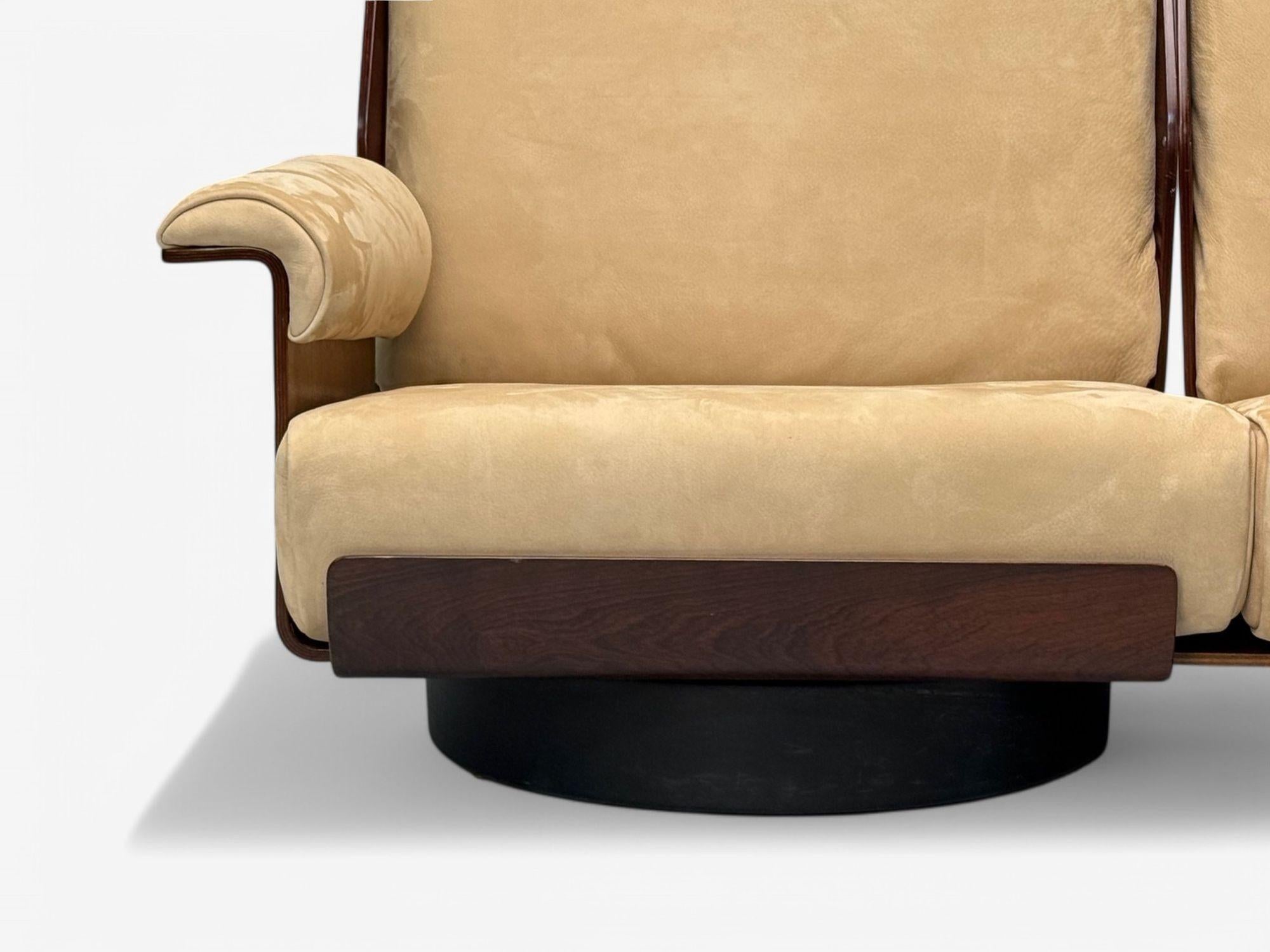 Bernard Brunier, French Mid-Century Modern, Rosewood, Suede, Settee, 1960s For Sale 7
