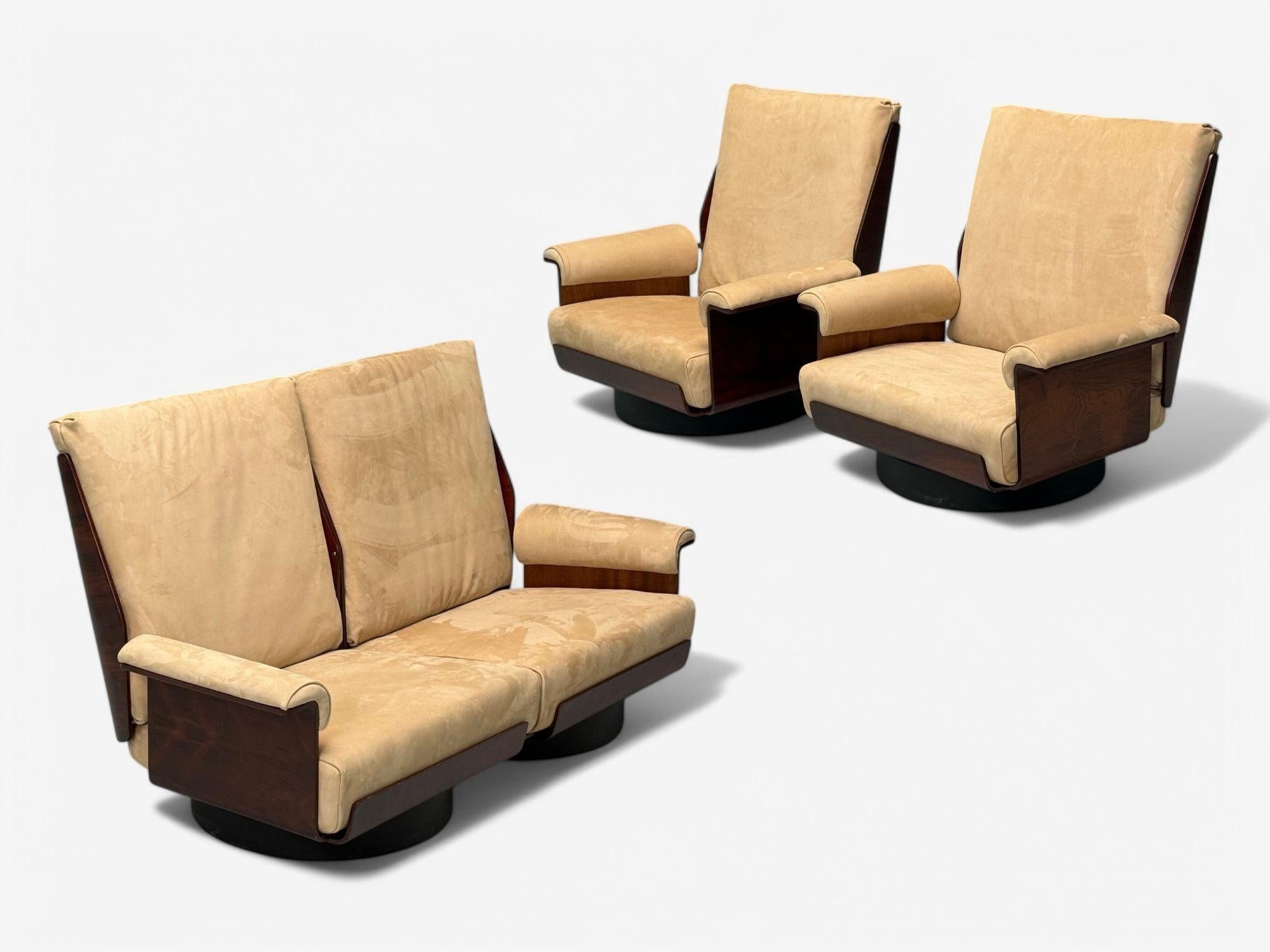 Bernard Brunier, French Mid-Century Modern, Rosewood, Suede, Settee, 1960s For Sale 9