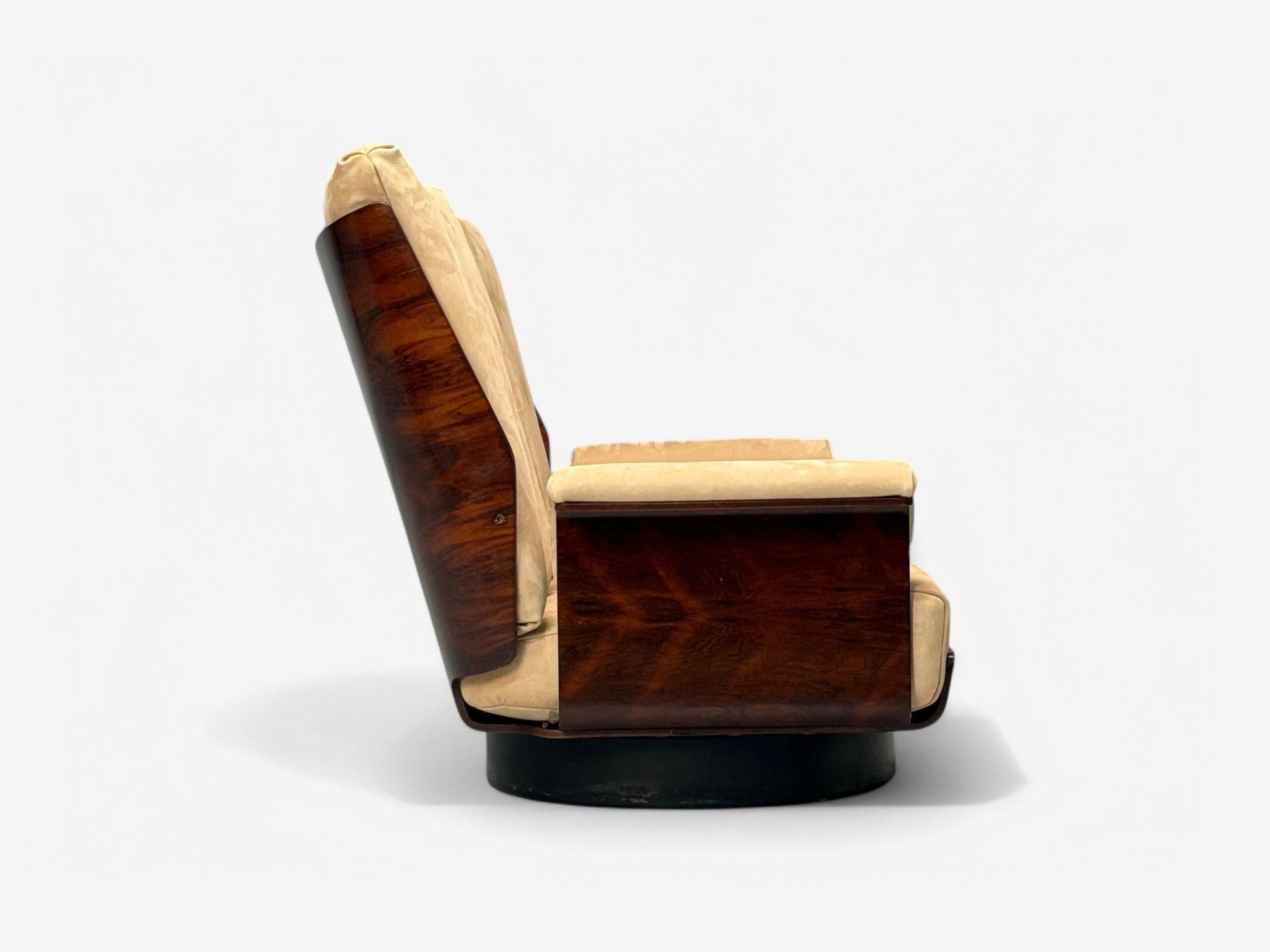 Bernard Brunier, French Mid-Century Modern, Rosewood, Suede, Settee, 1960s For Sale 5