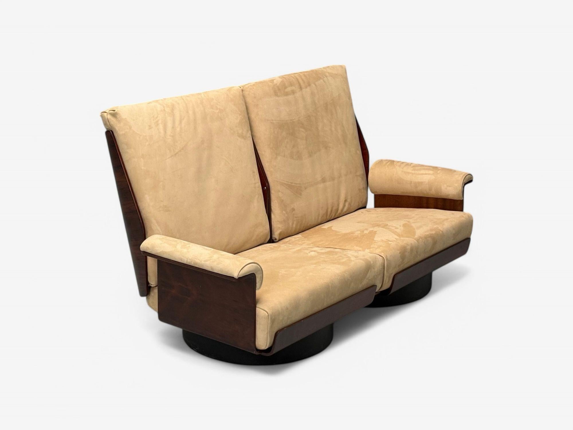Mid-Century Modern Bernard Brunier, French Mid-Century, Rosewood, Suede, Rare Sofa Set, 1960s For Sale