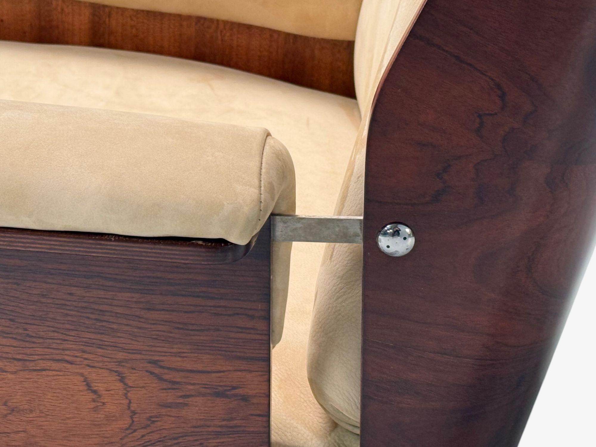 Bernard Brunier, French Mid-Century, Rosewood, Suede, Rare Sofa Set, 1960s For Sale 1