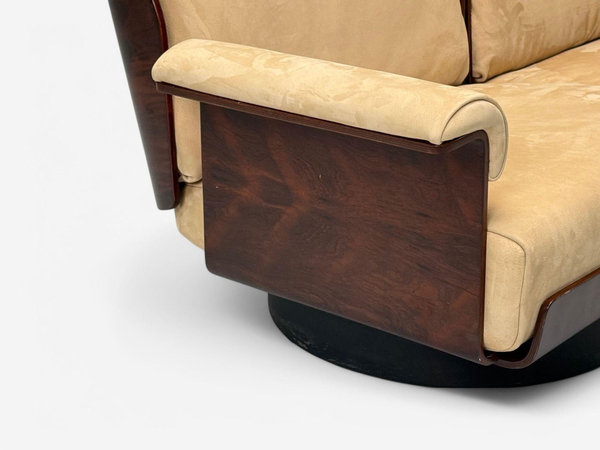 Bernard Brunier, French Mid-Century, Rosewood, Suede, Rare Sofa Set, 1960s For Sale 3