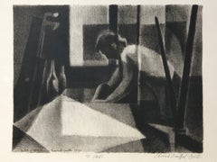 L'Atelier Jobin, 1970 Signed Stone Lithograph, 11 x 15 Inches