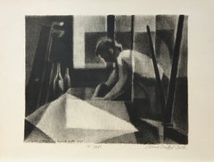 L'Atelier Jobin, 1970 Signed Stone Lithograph, 11 x 15 Inches