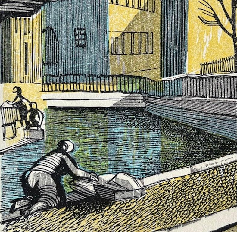 COLMAR Grabado en madera firmado, Pueblo francés, Pequeña Venecia Casas de entramado de madera - Print Realista de Bernard Brussel-Smith