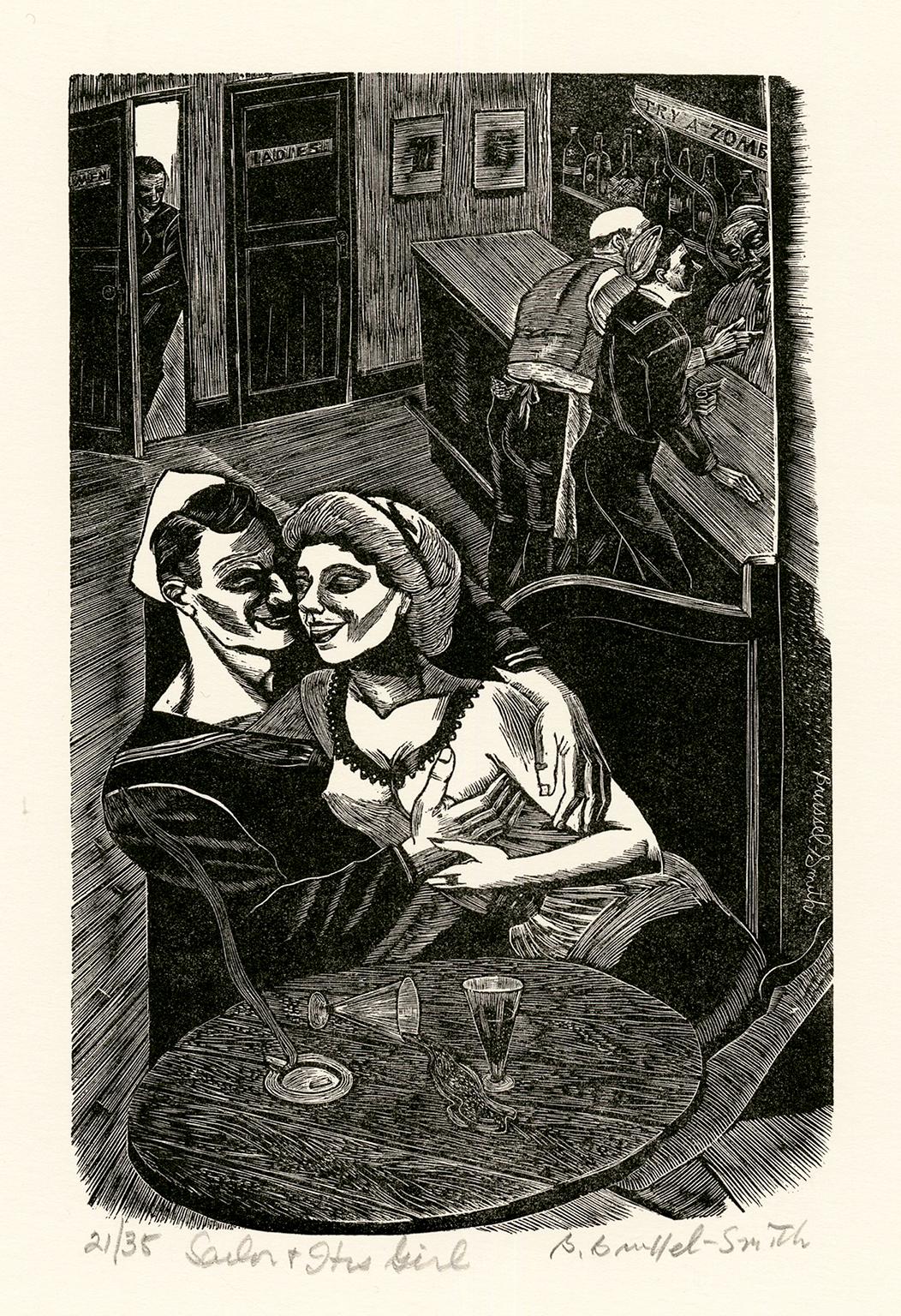 Bernard Brussel-Smith Figurative Print - 'Sailor and His Girl' —Mid-Century Modernism, WWII