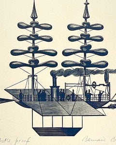 AVIÓN DE VAPOR Grabado en madera firmado, Máquina voladora primitiva, Historia de la aviación