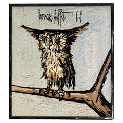 Vintage Bernard Buffet, the Owl 'La Chouette', 1969 Tapestry Framed Wall Art
