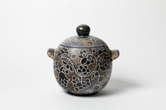 Grande boîte ou boîte à bijoux décorative en céramique bleue Bernard Buffat, vers 1970