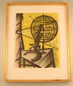Bernard Buffet, 1928-1999, lithographie en couleur, Titre : Le micrscope, daté de 1968