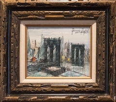 Oil Painting Entitled "Le pont de Brooklyn" after Bernard Buffet