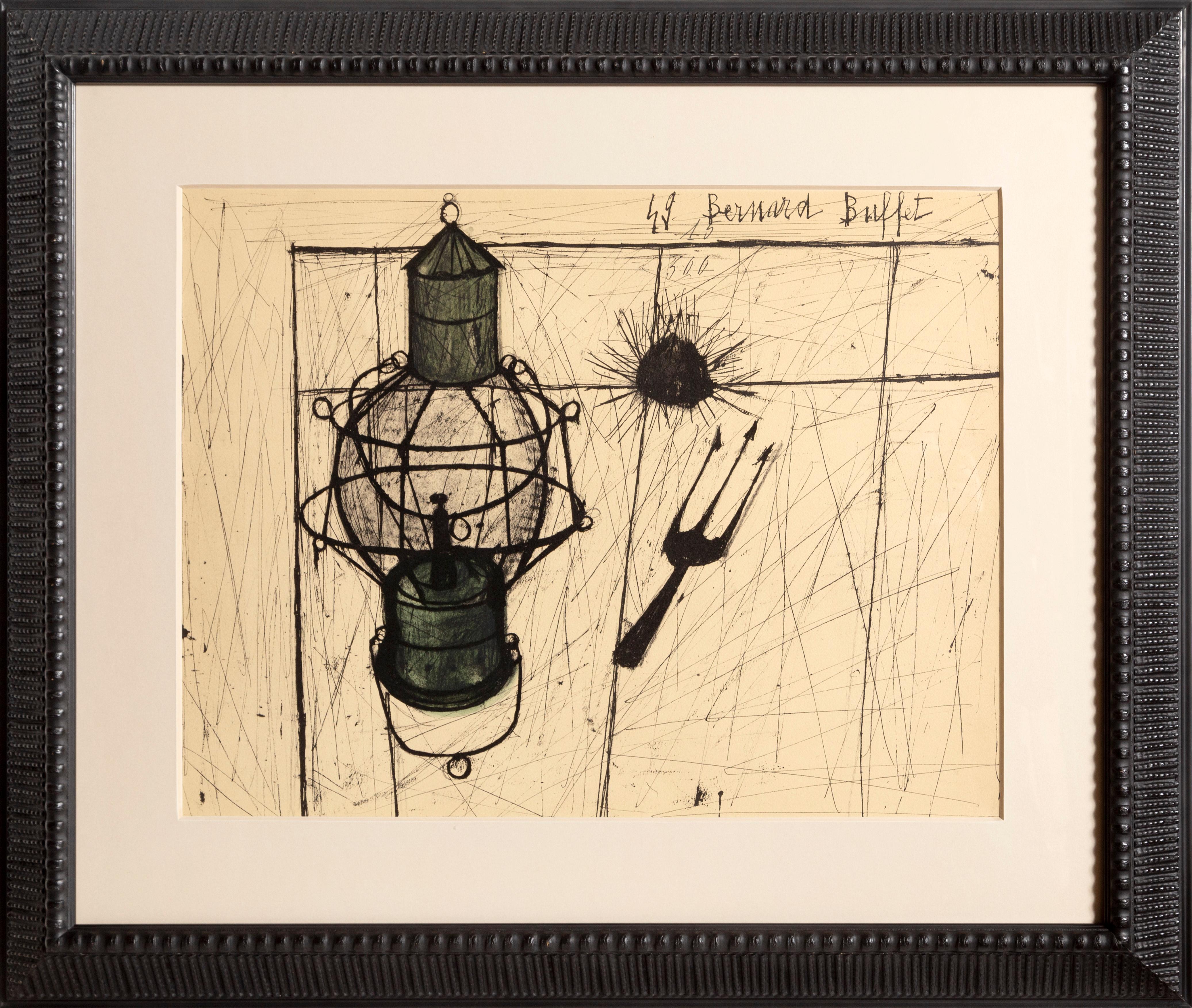 Oursins et Lampe a Petrole, lithographie de Bernard Buffet