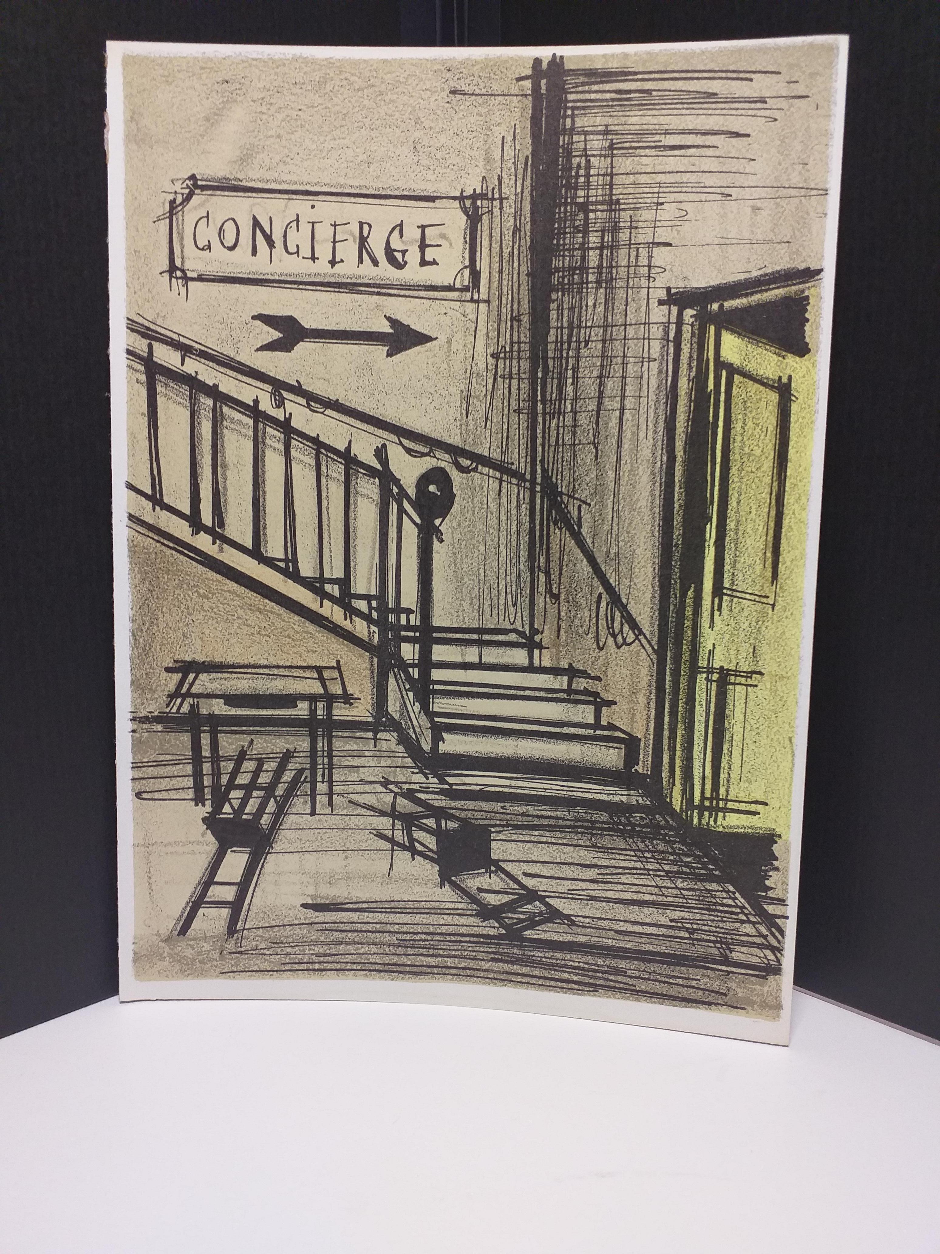 Bernard Buffet „“CONCIERGE  „“ FANTOMAS-Serie – Lithografie Mourlot  (Mitte des 20. Jahrhunderts) im Angebot