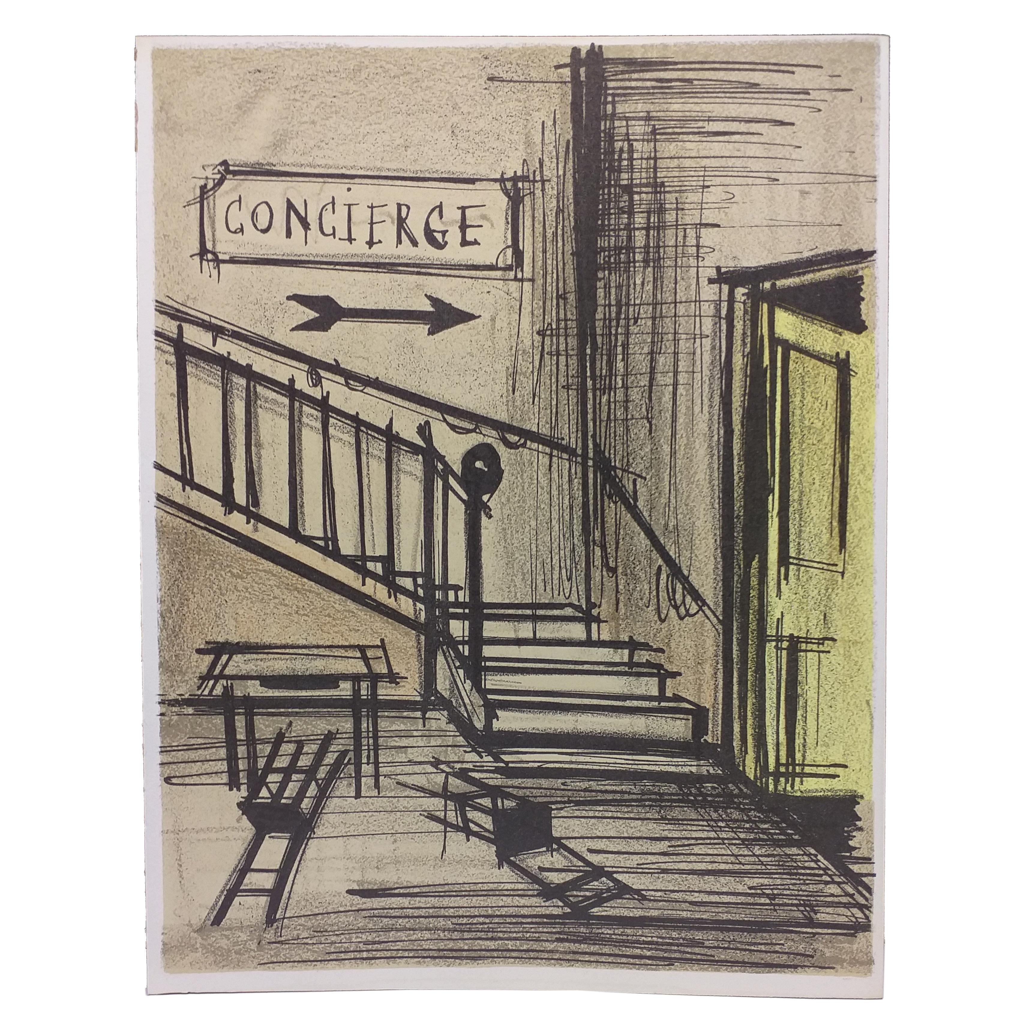 Bernard Buffet "CONCIERGE  " Serie FANTOMAS - Litografia Mourlot in vendita