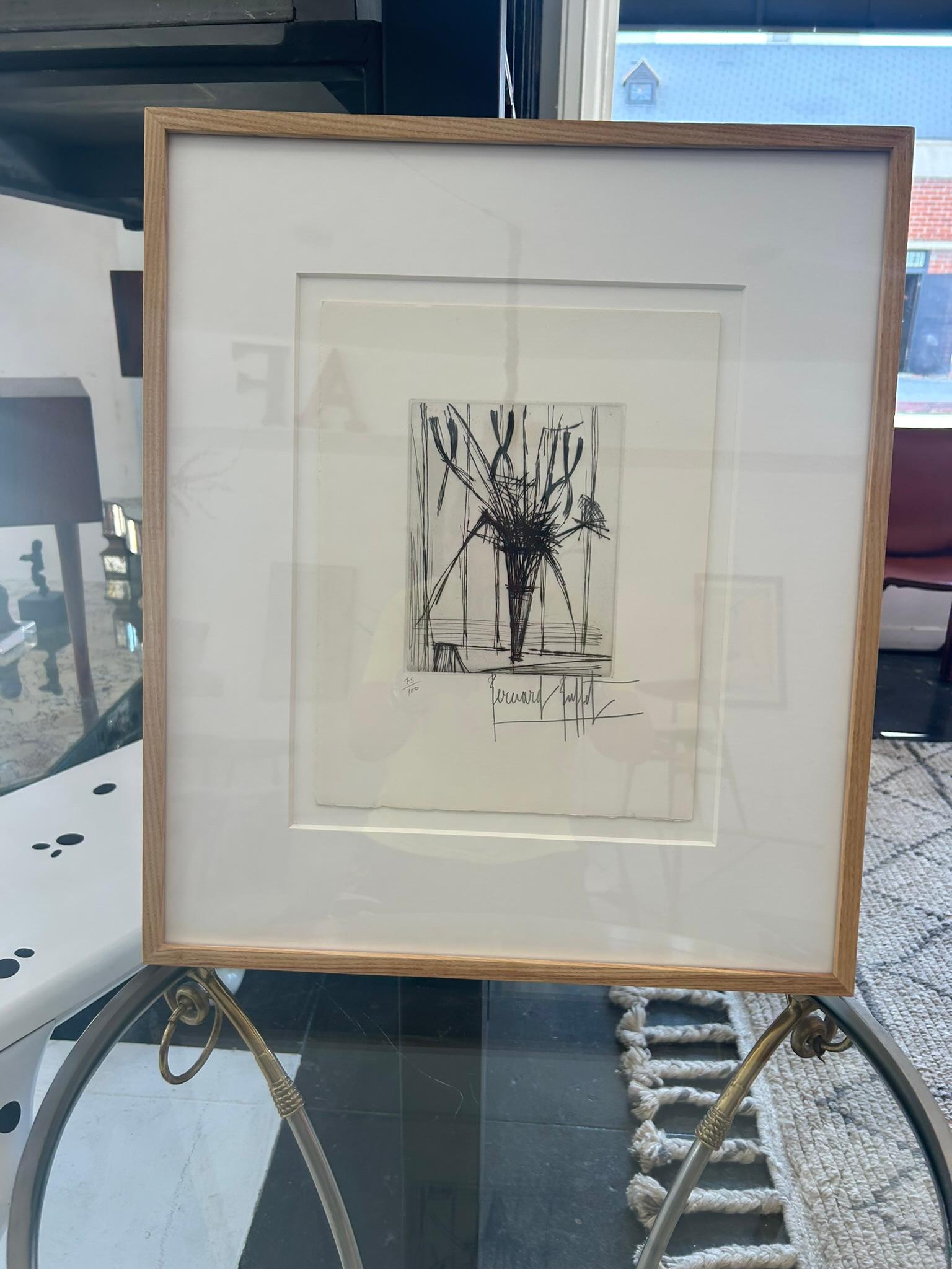 Mid-Century Modern Bernard Buffet Etching: Still Life With Flowers in Vase For Sale