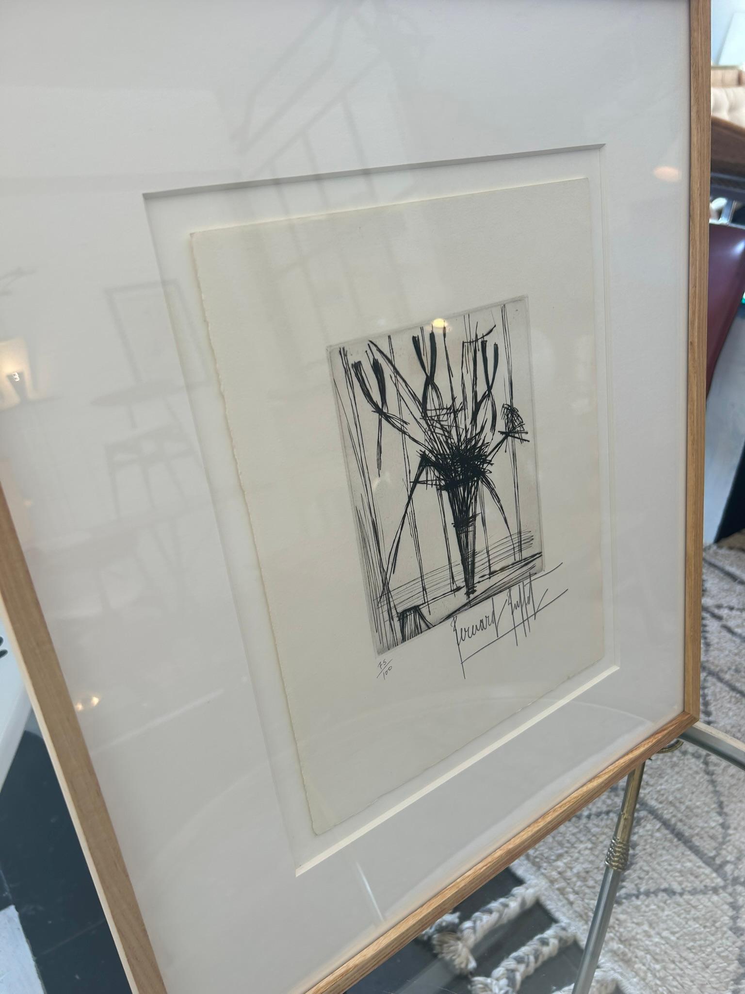 Bernard Buffet Etching: Still Life With Flowers in Vase For Sale 1