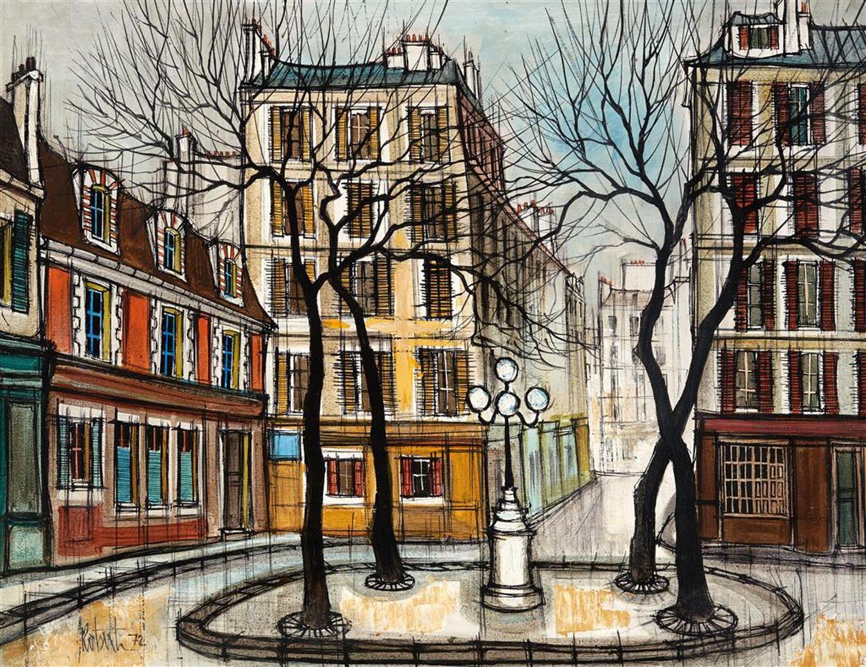 Painted Bernard Buffet 'Follower', Oil on Board, St Germaine, Signed and Dated, 1972 For Sale
