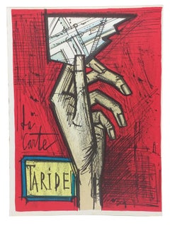 Bernard Buffet "LA CARTE " TARIDE "" Serie FANTOMAS, Litografía Mourlot