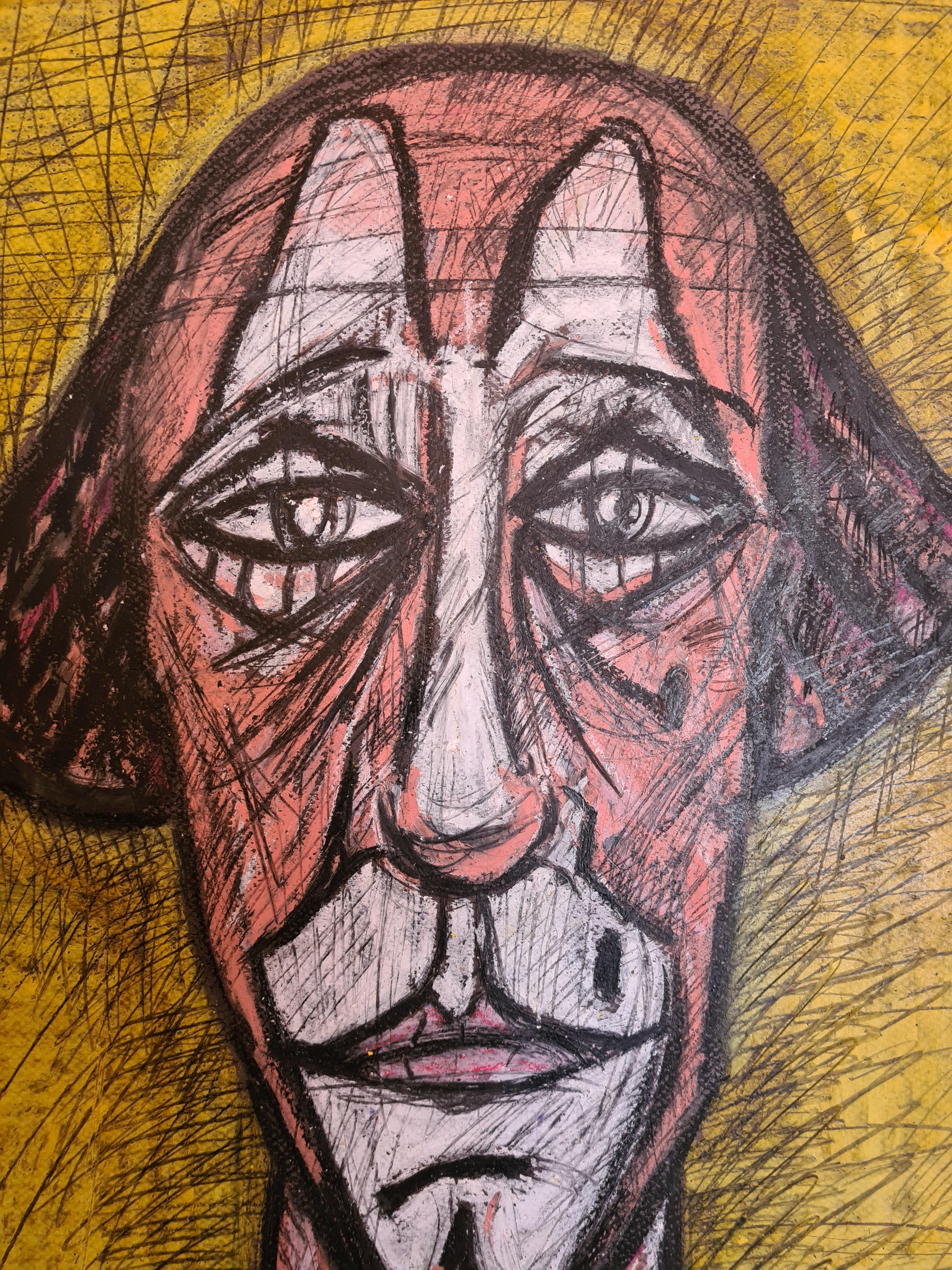 Expressionist Clown Portrait After Bernard Buffett For Sale 7
