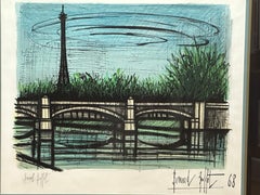 "Ponte parigino presso la Torre Eiffel" litografia paesaggistica di Bernard Buffet