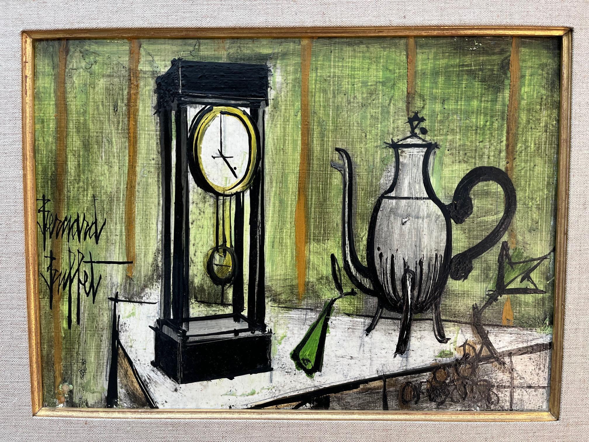Still life with clock  ( "Nature Morte  a la pendule") - Painting by Bernard Buffet