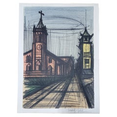 Bernard Buffet Pencil Signed Lithograph Church