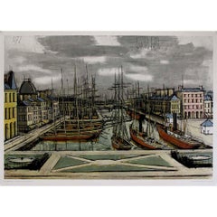 1973 Bernard Buffet's lithograph Brest Le Château et le Navire-École