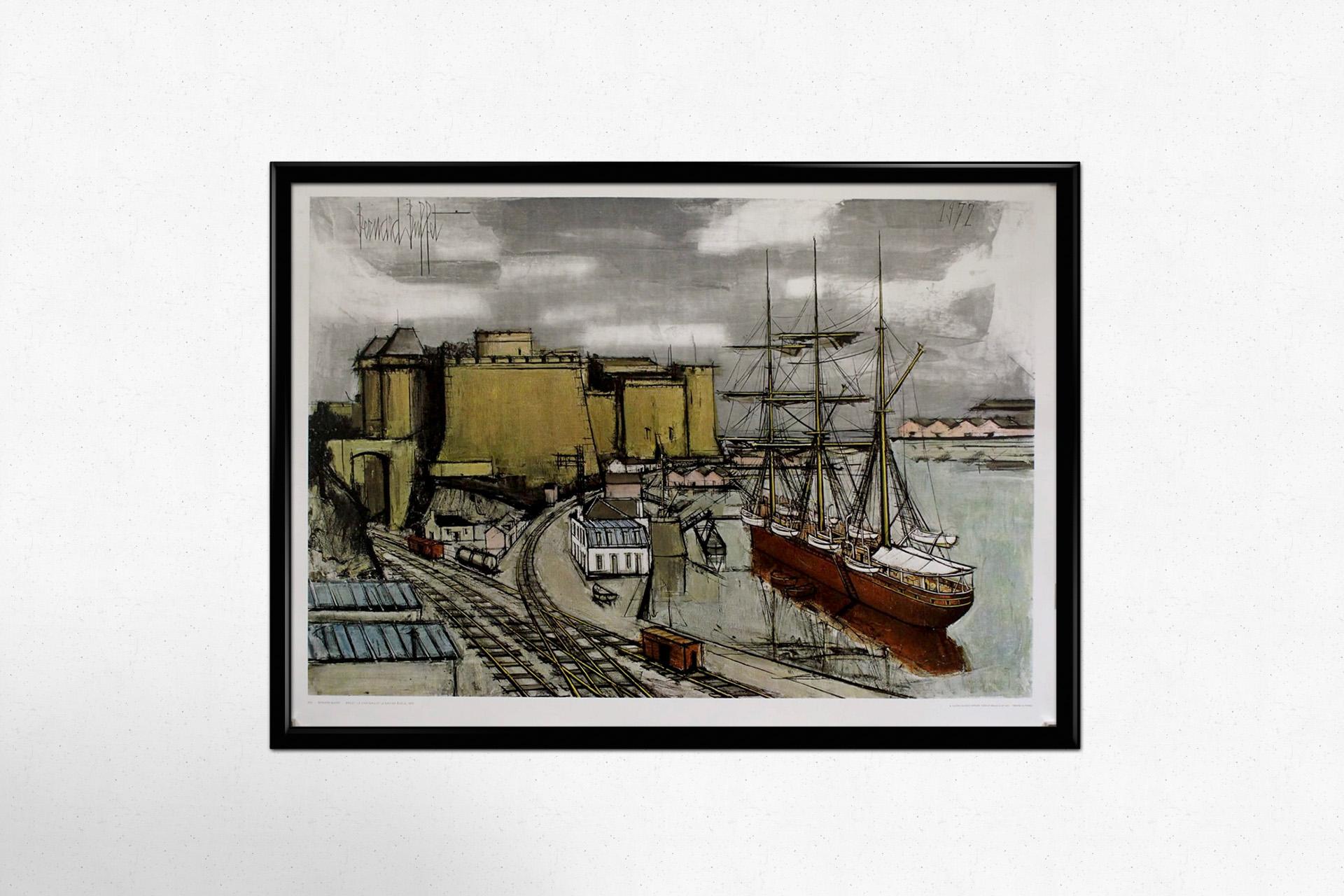 1973 Litografia di Bernard Buffet Le Havre Le bassin du commerce in vendita 1