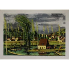 1973 Lithograph Village au soleil, bord de rivière by Bernard Buffet