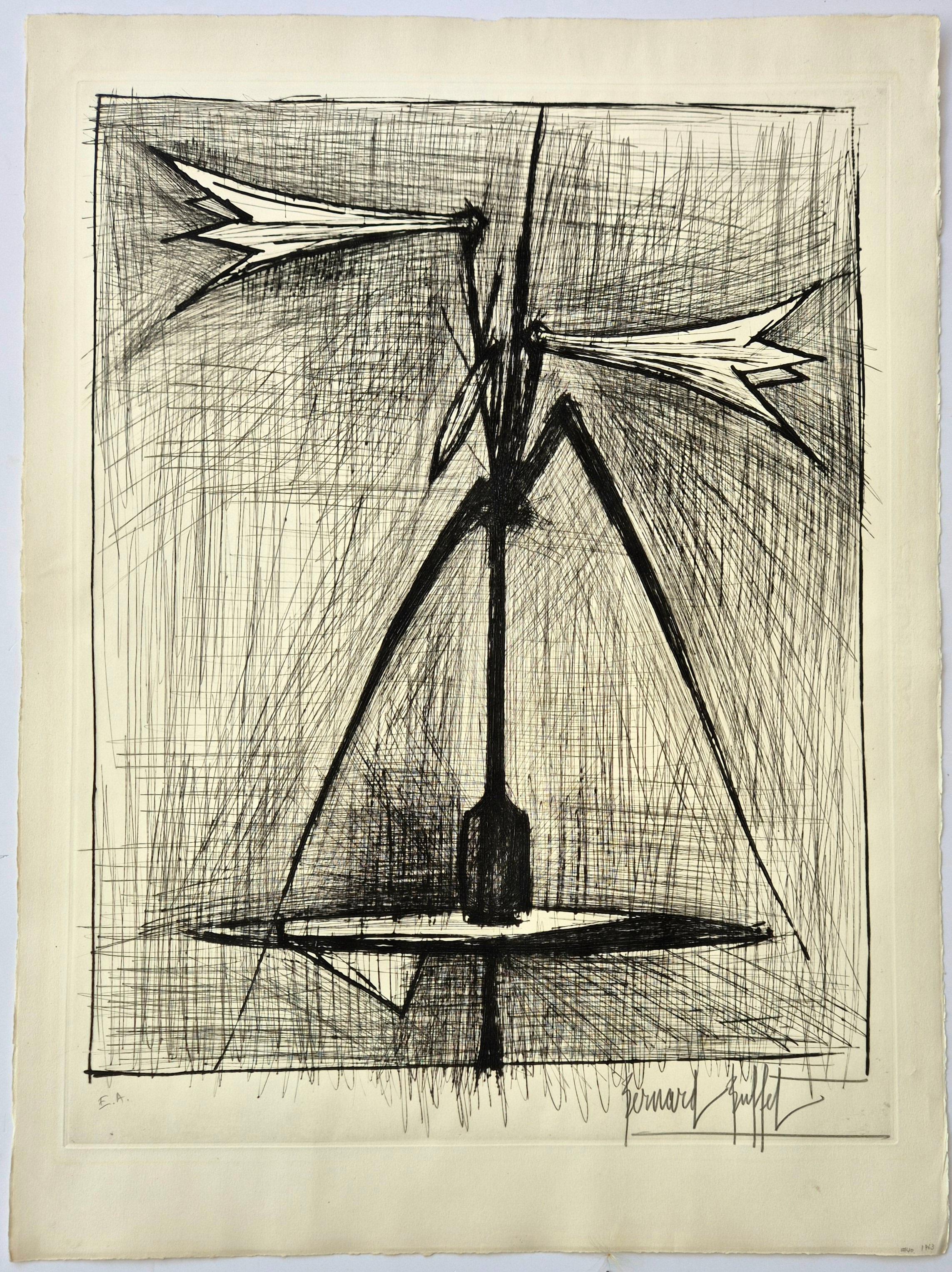 Bernard Buffet
Bouquet De Lys (Bouquet di gigli), 1963
puntasecca in nero,
Edizione EA in basso a sinistra
Firmato a mano in basso a destra,
Dimensioni dell'immagine: 65 x 50 cm 
Dimensioni del foglio: 76 x 56 cm
Bibliografia : Reims 040.