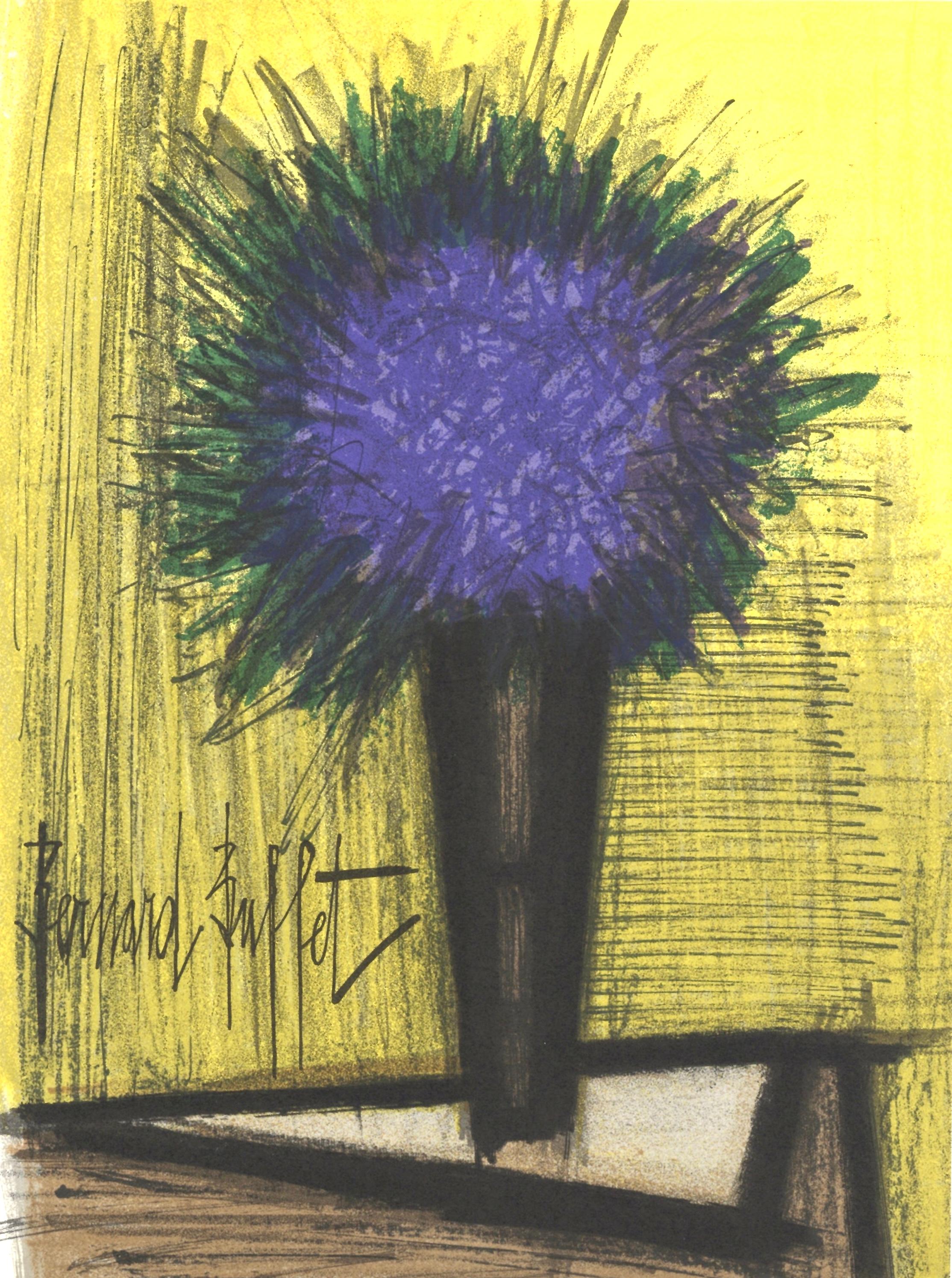This exquisite lithograph by Bernard Buffet (1928–1999), titled Le bouquet de fleurs violettes (Bouquet of Purple Flowers), originates from the 1967 album Bernard Buffet, Lithographs 1952-1966, published by Tudor Publishing Company, New York, under