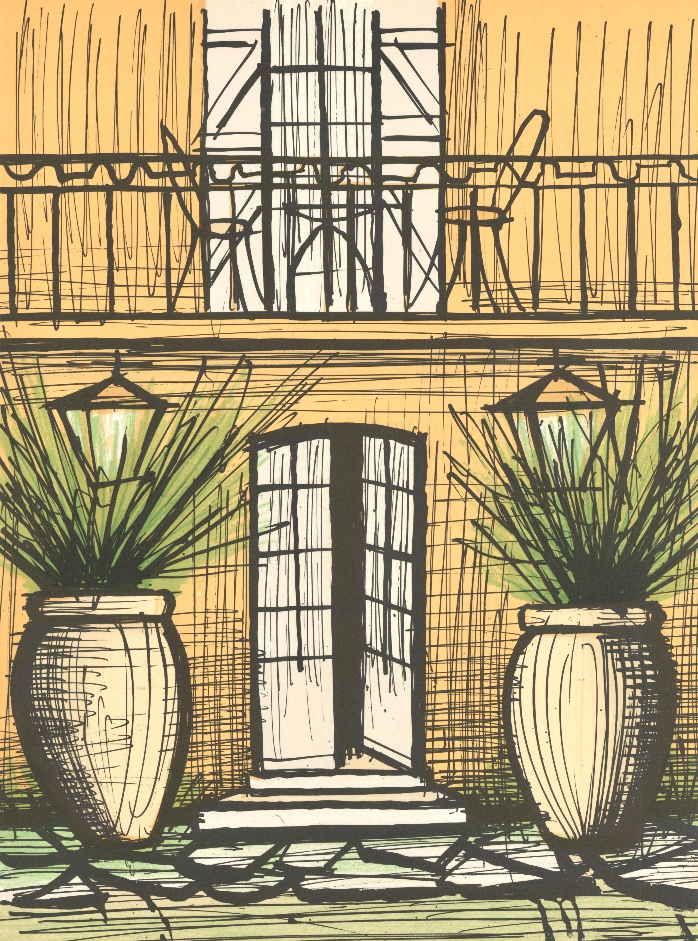 This exquisite lithograph by Bernard Buffet (1928–1999), titled Maison de Bernard Buffet (House of Bernard Buffet), originates from the 1987 album Bernard Buffet, Lithographe II (Bernard Buffet, Lithographer II), published by Editions Michele