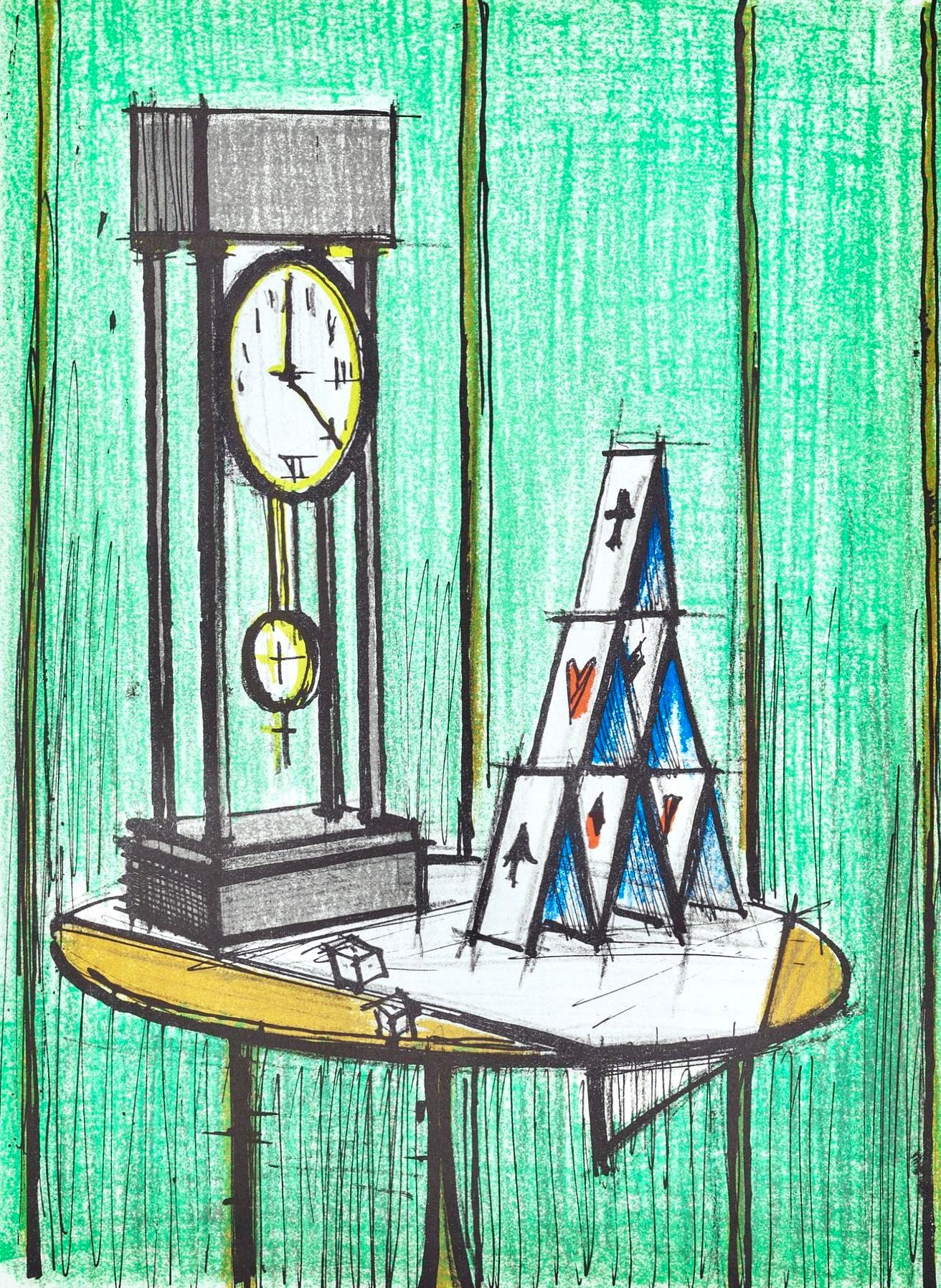 This exquisite lithograph by Bernard Buffet (1928–1999), titled Chateau de cartes (House of Cards), originates from the 1979 album Bernard Buffet, Lithographe I, published by Editions Michele Trinckvel, Paris, and Draeger, Paris, and printed by