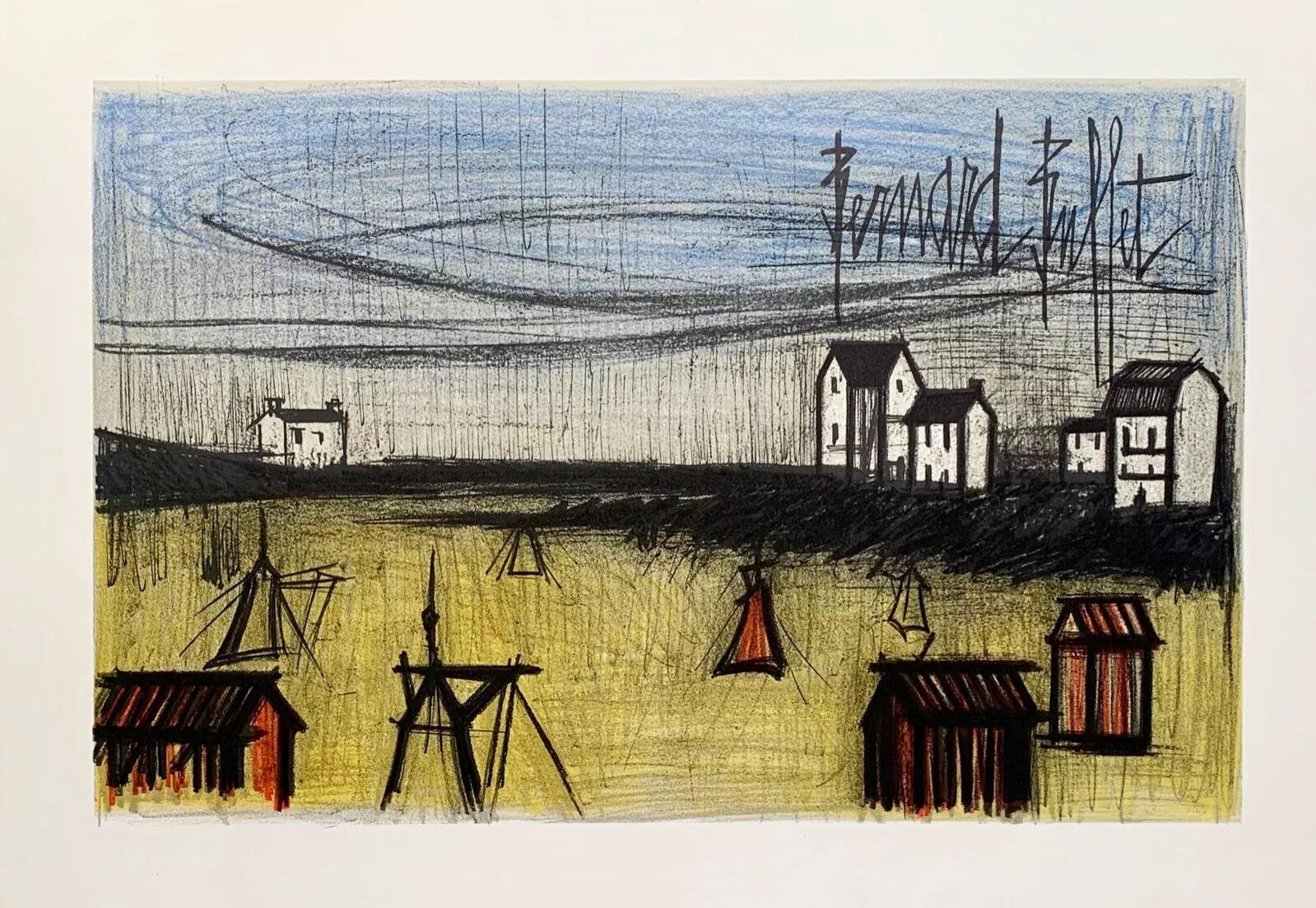 Artist: Bernard Buffet
Title: "La petite plage"
Year: 1966
Medium: Lithograph, signed in the plate
Edition: open
Size: 20 in. x 26.5 in. (50.8 cm x 67.31 cm)
Condition: In excellent condition

Bernard Buffet was a French Expressionist painter. Best