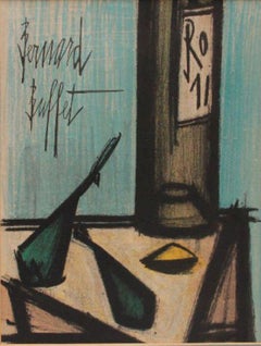 Bernard Buffet - «Naturaleza muerta con una botella», 1952. Litografía en color