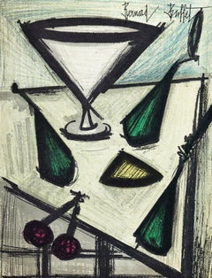 Bernard Buffet - «Naturaleza muerta con fruta», 1954. Litografía en color