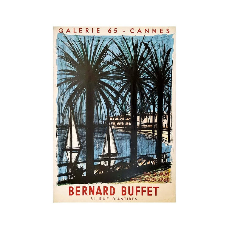 Bernard Buffet - Affiche d'exposition originale de 1960 « Palamiers Bord de  Mer » de Bernard Buffet - Cannes En vente sur 1stDibs