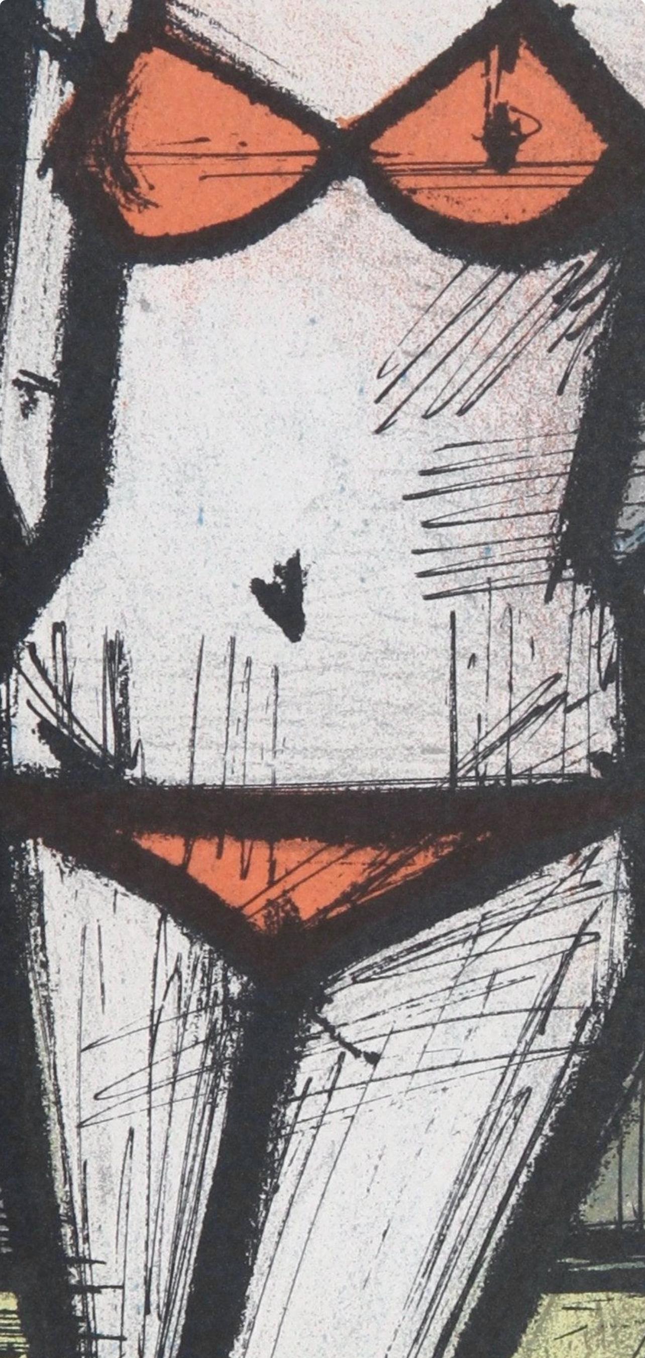 Buffet, A la plage, Lithographs 1952-1966 (after) - Gray Figurative Print by Bernard Buffet