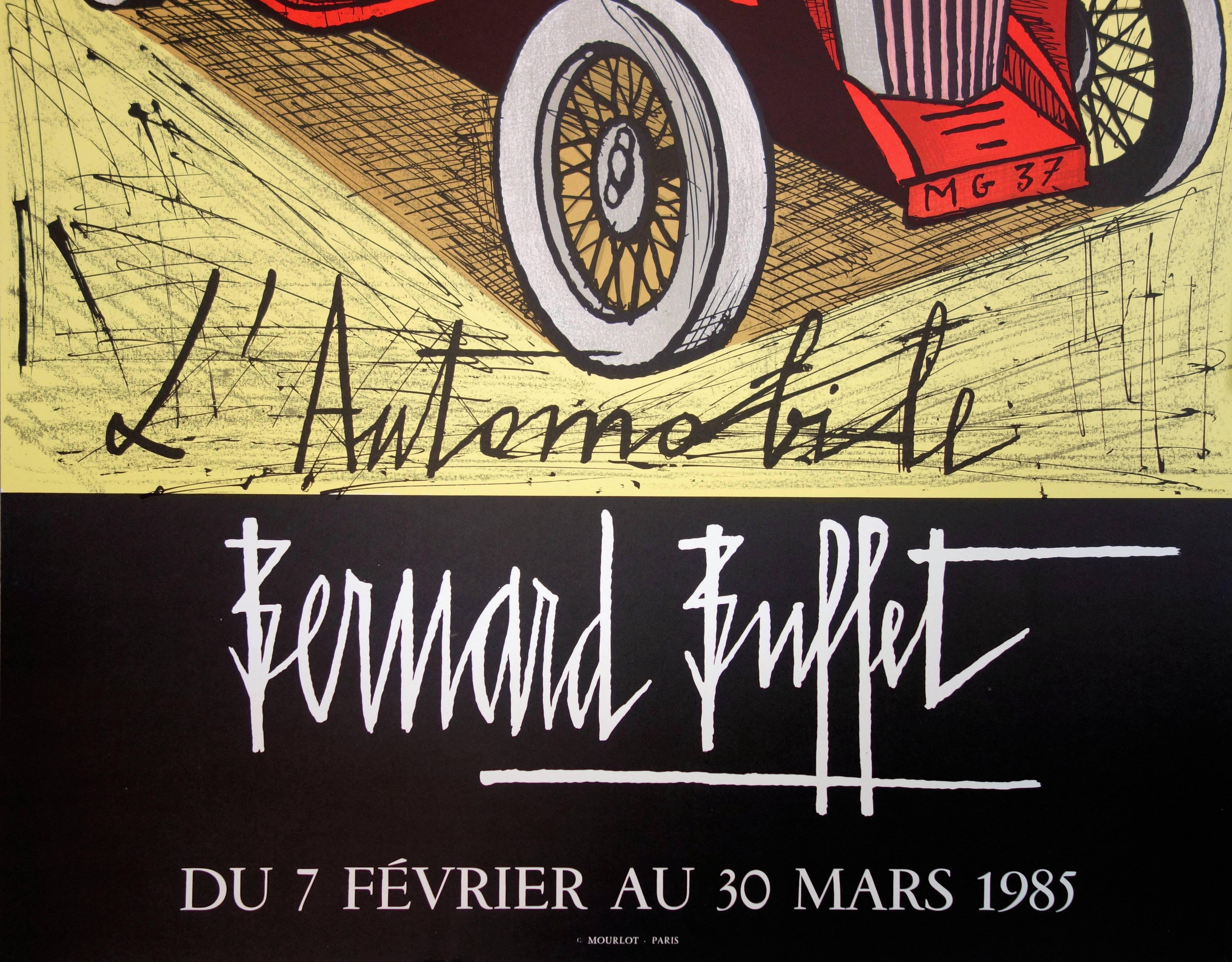 Cars : Red MG 1937 - Lithograph - Mourlot 1985 - Black Figurative Print by Bernard Buffet