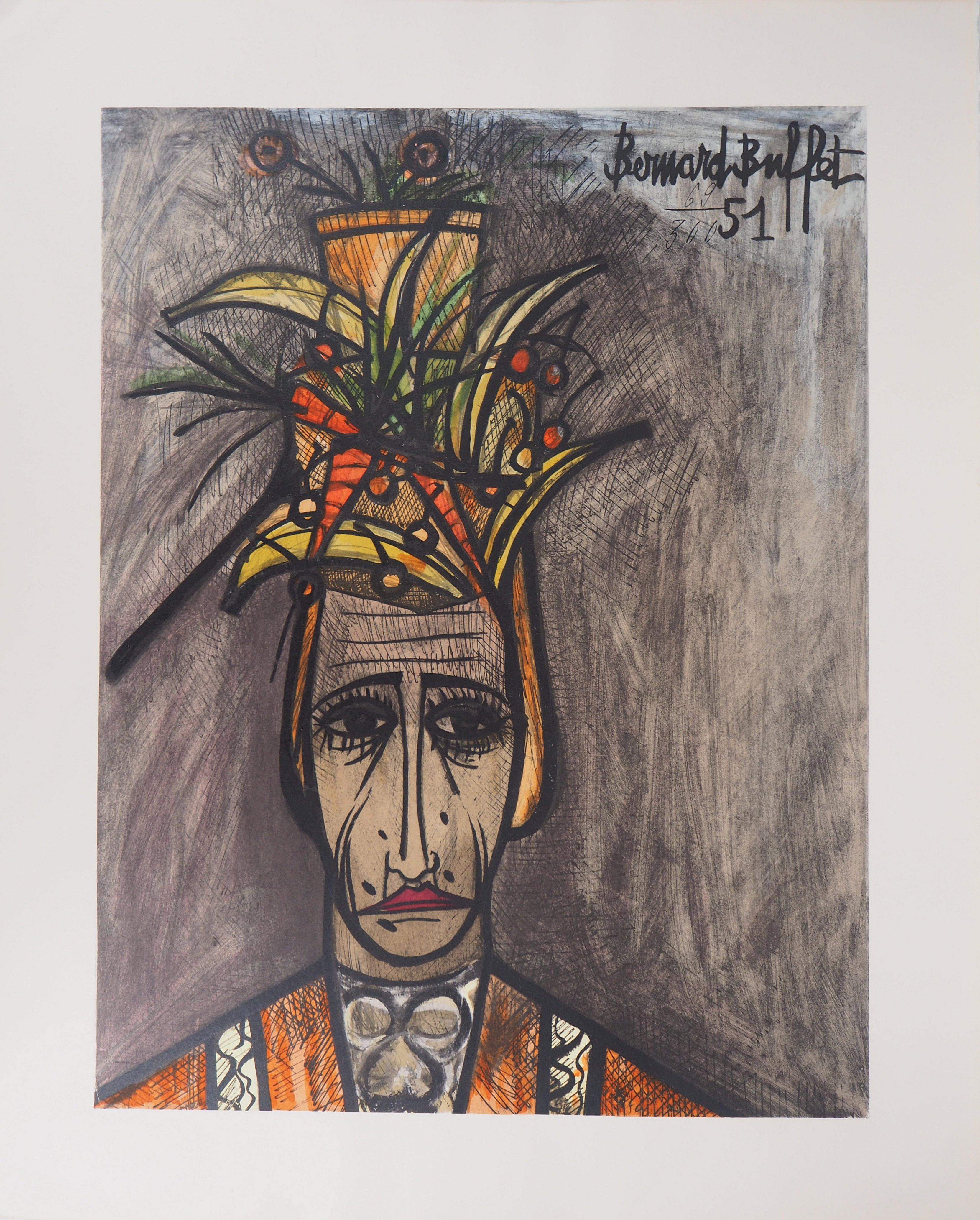 Bernard Buffet Portrait Print - Circus : Clown with Funny Hat - Lithograph